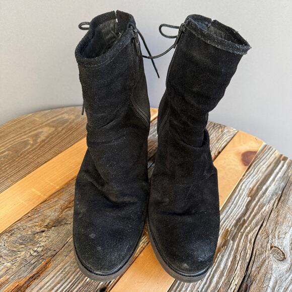 Bas. & Co. black leather ankle boots chunky heel - side zip back tie - size 40 - Picture 3 of 11